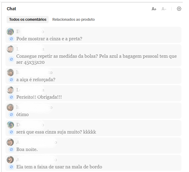 Comentários da live marcados individualmente como lidos